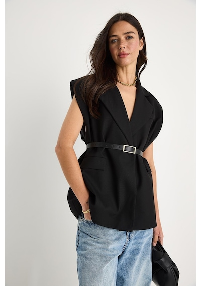 Shade Kadın Cep Detaylı Kemerli Vatkalı Oversize Astarlı Blazer Yelek 11143 60281003 - Siyah Shade Kadın Cep Detaylı Kemerli Vatkalı Oversize Astarlı Blazer Yelek 11143 60281003 - Siyah