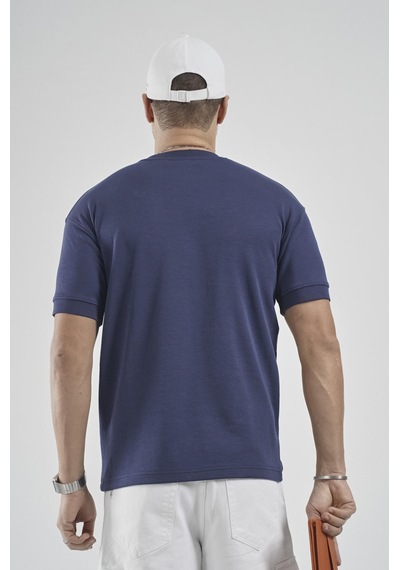 King Brich Slim Fit Kalıp Kolu Ribanalı Basic %100 Pamuklu Tişört Lacivert