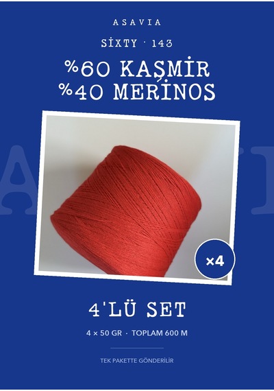 Asavia Sixty Örgü İpi 4'lü Set 4 X 50 Gr %60 Kaşmir %40 Merinos 143
