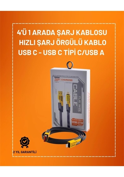 Mey İthalat 4'ü 1 Arada Usb Hızlı Şarj Ve Veri Kablosu 65w Güç, Çoklu Bağlantı, 1.2m
