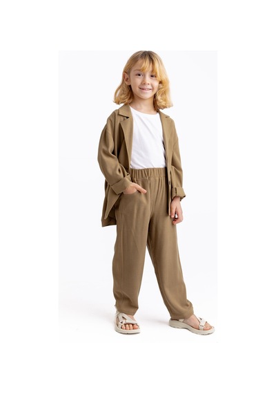 Oliven The Kid Unisex Klasik Keten Pantolon Caramel Caramel Kahverengi