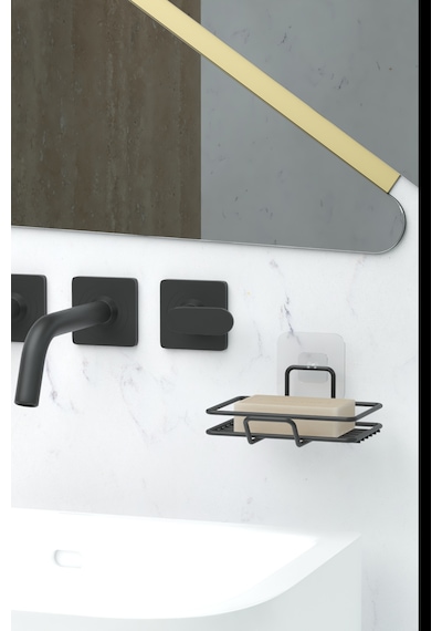 Yapışkanlı 2 Li Set Sabunluk Banyo Mutfak Lavabo Metal Katı Sabunluk Siyah Siyah