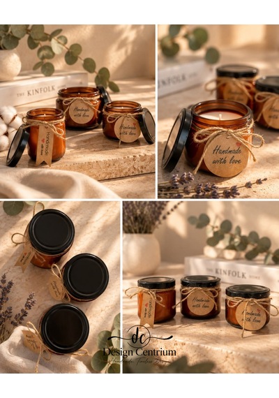 Amber Dokunuşu 3 Lü Amber Kokulu Soya Wax Aromaterapi Mum Seti Kahverengi
