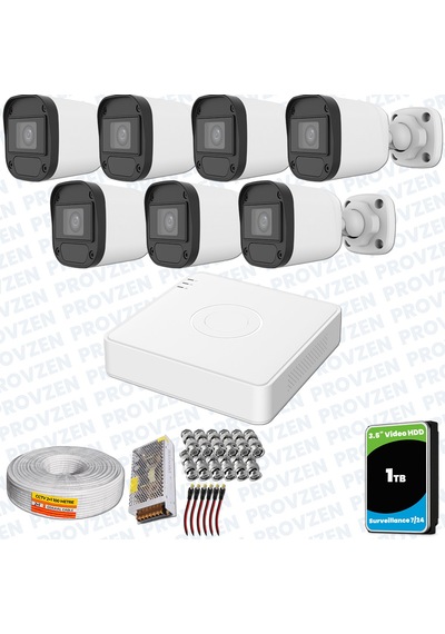 Provzen Hikvision Unv 7'li Full Hd Güvenlik Kamerası Set Gece Görüş, Mikrofon, Olay Anında Bildirim