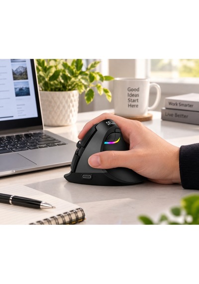 Luve Store Ergonomik Dikey Kablosuz Mouse Bluetooth 2.4 Ghz Şarjlı Sessiz Rgb 2400 Dpı M618 Mini