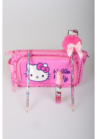 X Dekomus "heart Key Collection" Hello Kitty Lisanslı Kalem Çantası ,kurdele Tepeli Kurşun Kalem,roket Silgi Ve Kalem Seti Açık Gri