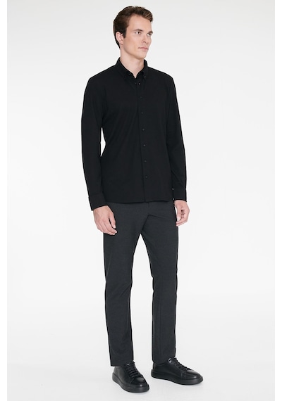 Ac&Co / Altınyıldız Classics Erkek Sıyah Tailored Slim Fit Dar Kesim Düğmeli Yaka Oxford Gömlek Sıyah Siyah