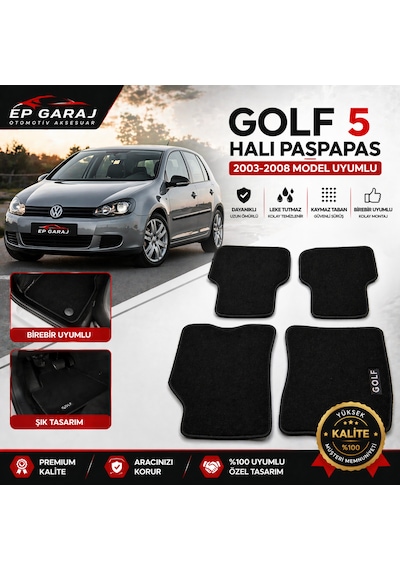 Volkswagen Golf 5 Halı Paspas Takımı 2003-2008 Uyumlu Ürünümüz İnce Tiptir