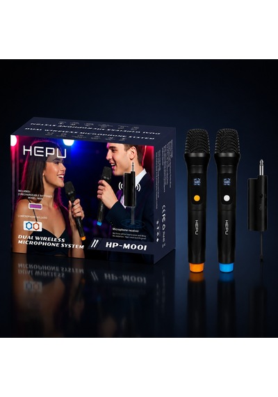 Hepu Hp-m001 Çiftli Kablosuz Mikrofon Sistemi Dijital Ekranlı, Gecikmesiz Ses Aktarımı, Şarjlı Alıcı İle Pratik Kurulum