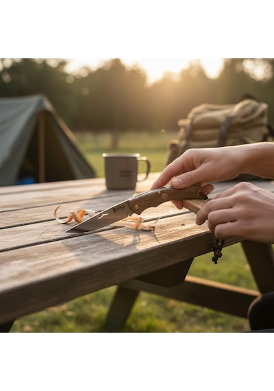 Katlanır Outdoor Bıçak Ahşap Saplı Paslanmaz Çelik Keskin Cep Bıçağı, Kılıflı Taşınabilir Çok Amaçl