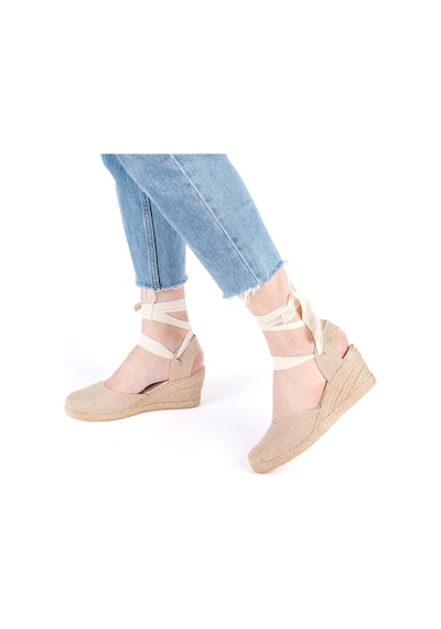 Star Tombis Gerçek Elişi Arkası Açık Geniş Ipli Dolgu Topuk Keten Kadın Espadril Handmade Hasır