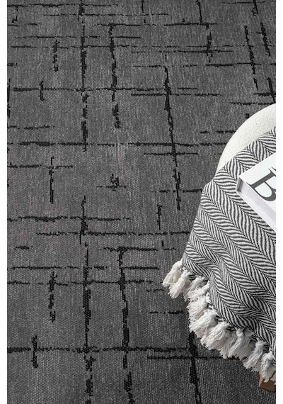 Gaia Antrasit Halı Yıkanabilir Kaymaz Taban Şönil Kilim Dokuma Pamuk Taban Kilim 10123 Antrasit