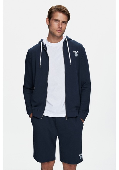 Ucla Hılgard Koyu Lacivert Kapüşonlu Ve Fermuarlı Baskılı Standard Fit Erkek Sweatshirt Koyu Lacivert