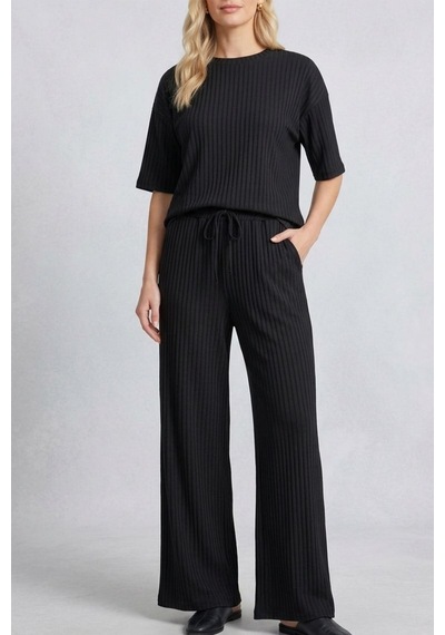 Fit Women Fitilli Kısa Kollu Takım 4457 Siyah
