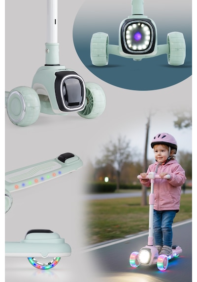 Prego Flow Müzikli Işıklı Oturaklı Çocuk Scooter Katlanabilir - Yükseklik Ayarlı Yeşil