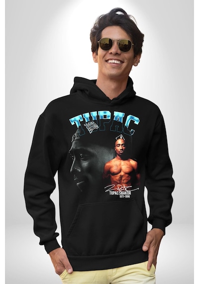 Tupac Müzik Kadın Erkek Siyah Kapüşonlu Sweatshirt Hoodie Siyah