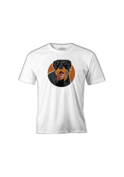 Rottweiler Dog With Circular Background Beyaz Erkek Tshirt 001