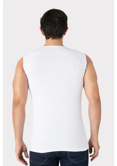 Terrien Özel Üretim 2'li Paket Erkek Beyaz V Yaka Kolsuz Tişört Atlet Günlük Esnek Beyaz 2