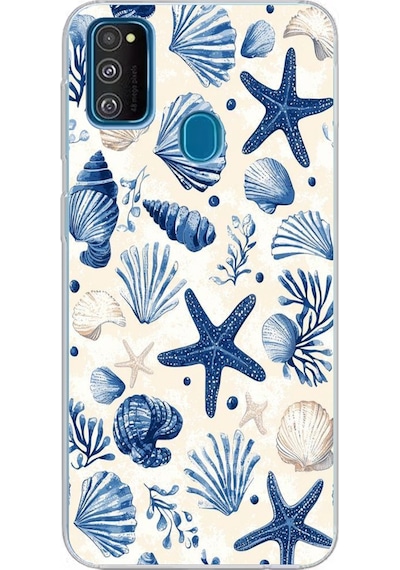 Samsung Galaxy M30s/m21 Uyumlu Mavi Deniz Kabuğu Ve Yıldız Desenli Baskılı Silikon Kılıf Renkli