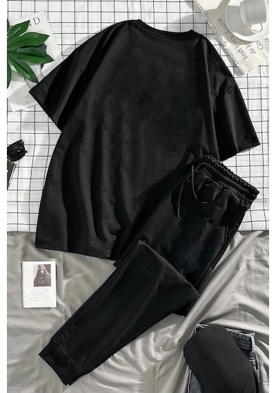 Uyguntarz Unisex 13 Baskılı Eşofman Takımı Siyah