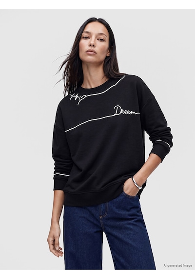 LC Waikiki Lc Waıkıkı Siyah Baskılı Soft Touch Kadın Sweatshirt