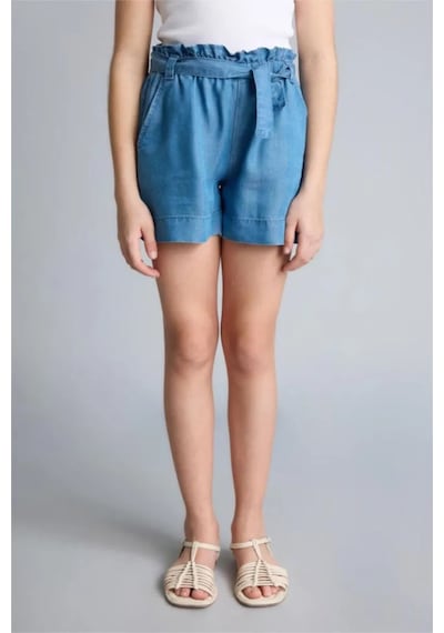Defacto Beli Bağcıklı Mavi Denim Şort Kız Çocuk G6380a826smnm28 Mavi-nm28