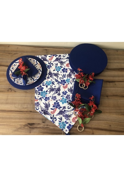 Sofra Sunum Seti Blue Blanc Çiçek Desenli Takım Mavi