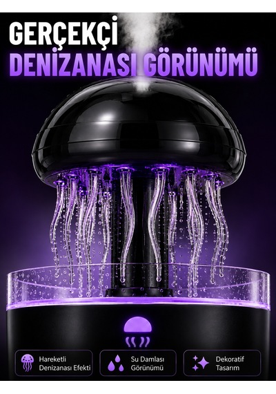 Rgb Işıklı Denizanası Hava Nemlendirici Ultrasonik Buhar Makinesi 2h 4h 8h Zamanlayıcılı