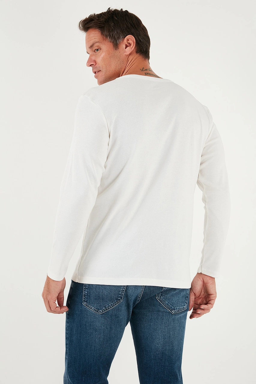 Buratti Pamuklu Slim Fit Bisiklet Yaka Basic Erkek Sweat 59050741 Ekru