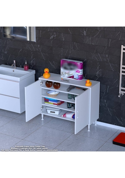 Modilayn Söke Küçük Alanlar İçin Akıllı Çözümler 90x75x32,5 Cm Lik 2 Kapaklı 4 Göz Raf Dolap Beyaz