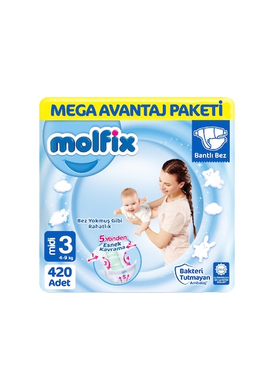Molfix 3 Beden Bebek Bezi Mega Paket 140x3 420 Adet