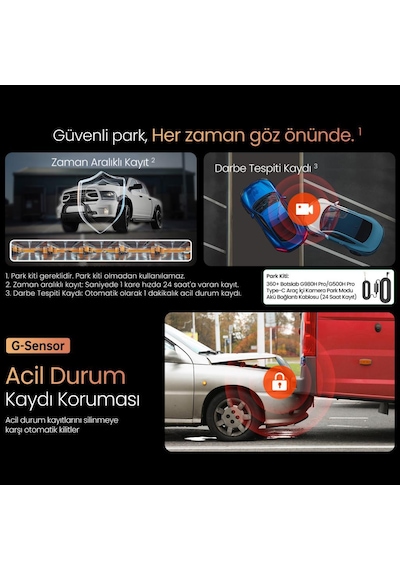 360+ Botslab G980H Pro ADAS Ön 4K UHD Arka 2K QHD 170° Geniş Açı Gece Görüş Gps+WiFi Araç İçi Kamera