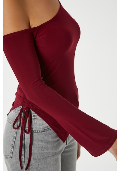 Ritnice Kadın Sierra Asimetrik Kesim Omuz Detay Sandy Bordo Bluz Bordo