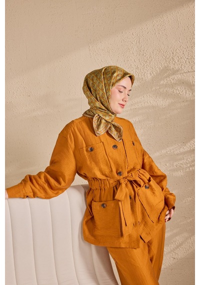 Silk Home Twill İpek Eşarp Zincir Fıstık Yeşil Çok Renkli
