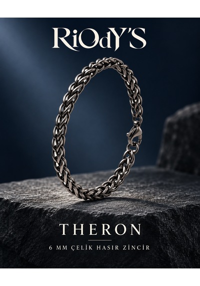 Riody's Theron Erkek Bileklik 6 Mm Füme Çelik Hasır Zincir Kancalı Kilit Gri