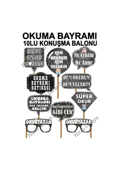 Okuma Bayramı Karatahta Konuşma Balonu Seti 10 Parça Selfie Aksesuarı