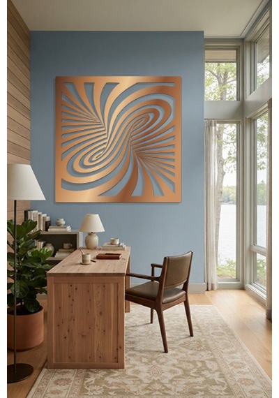 Optik İllüzyon Metal Duvar Tablosu - Metal Duvar Sanatı - Duvar Dekoru - 50 X 50 Cm Bronz