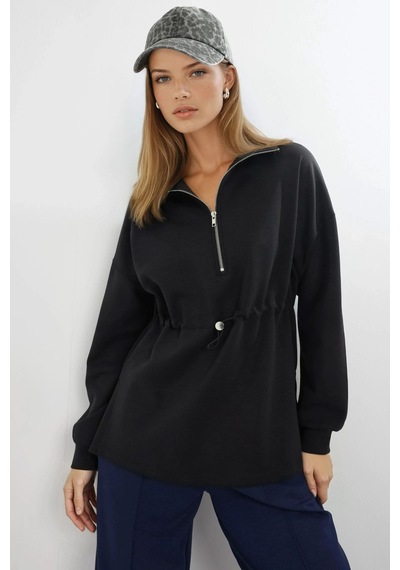 Hiccup Busem Beli Ayarlanabilir Fermuarlı Yaka Sweatshirt Siyah