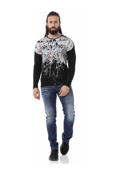 Cipo & Baxx CL516 Royal Desenli Siyah İnce Sweatshirt Siyah