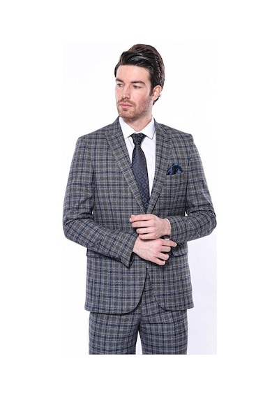 Wessi Ekose Slim Fit Lacivert Erkek Ceket 001
