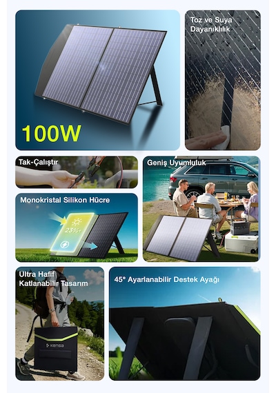 100w Taşınabilir Güneş Panelili Kamp & Karavan İçin Katlanabilir Solar Güç Kaynağı