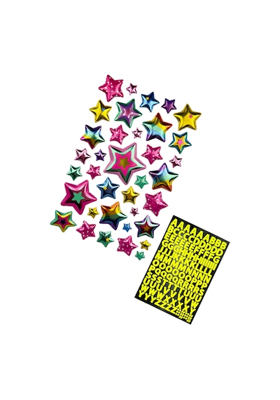3d Yıldızlar 36 Parça Sticker Seti Ve 140 Harf Çıkartma Seti Pembe