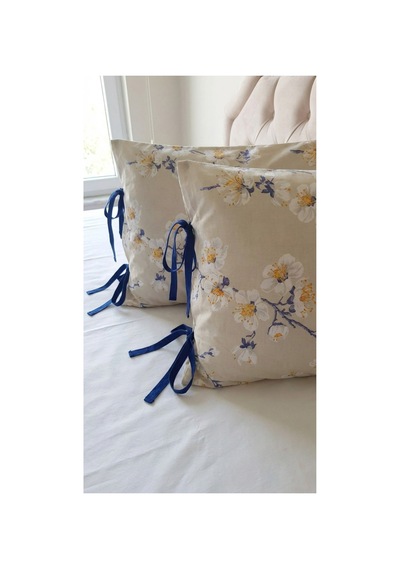 %100 Pamuklu Çiçek Desenli Bağcıklı Yastık Kılıfı 2 Adet 50x70 Cm Bej - 864755501 Bej