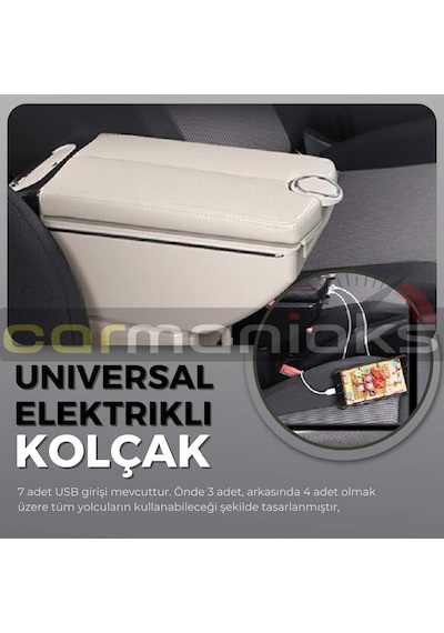 Oto Kolçak Kol Dayama Çift Açılır 7 Usb Girişli Universal Bej