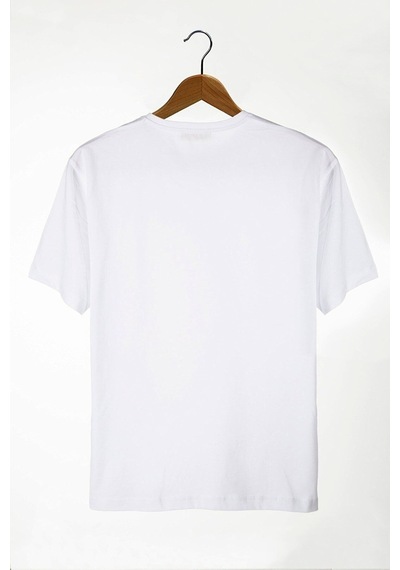 Kadın Beyaz Bisiklet Yaka Şef Kedi Baskılı Oversize T-shirt Beyaz