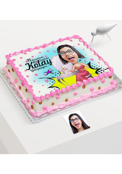 Kişiye Özel Bayan Süslü Karikatür Baskılı Yaş Pasta Için Yenilebi
