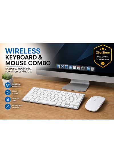 Kablosuz Klavye Mouse Seti Bluetooth Çoklu Cihaz Bağlantılı, Apple iOS Android Windows Macos Uyumlu, Ultra İnce Sessiz Klavye