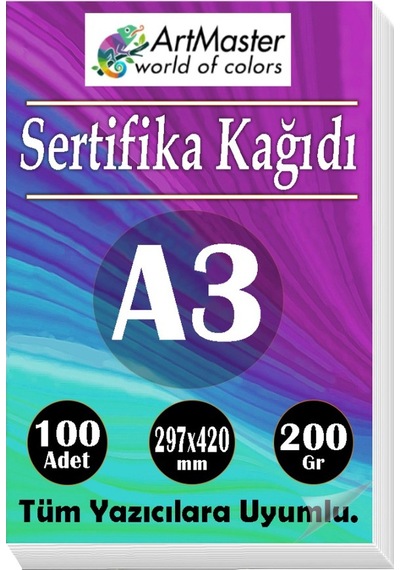 A3 Sertifika Kağıdı 100 Adet 200 Gram Kalın Fotokopi Kağıdı Tüm Yazıcılara Uyumlu 29.7x42 Cm Kalın Baskı Kağıdı