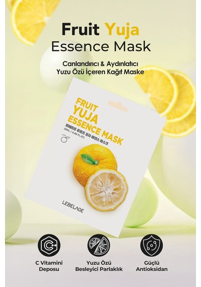 Lebelage Yuja Meyvesi İçeren Aydınlatıcı Nemlendirici Kağıt Maske Lebelage Fruit Yuja Mask