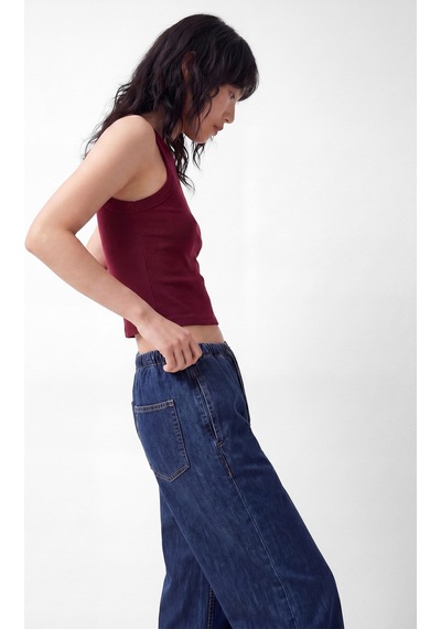 Koton Beli Bağcıklı Cep Detaylı Bol Paça Denim Pantolon Koyu İndigo 6sal40041md Indigo
